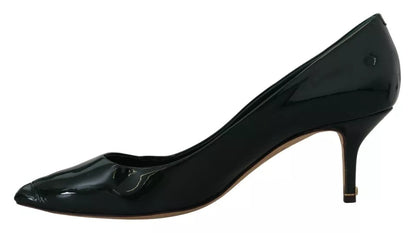 Dolce & Gabbana Green Kitten Heels Pumps Patent Leather Shoes