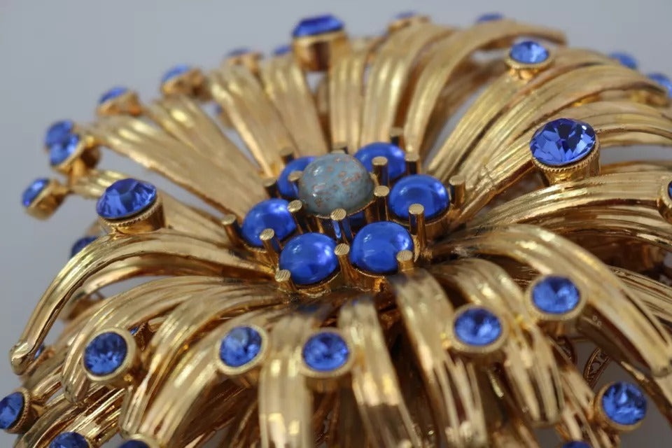 Dolce & Gabbana Gold Brass Blue Crystals Embellished Jewelry Brooch