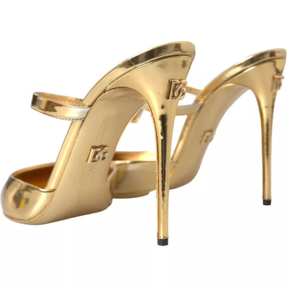 Dolce & Gabbana Gold Leather Mary Janes Mule Sandals Shoes