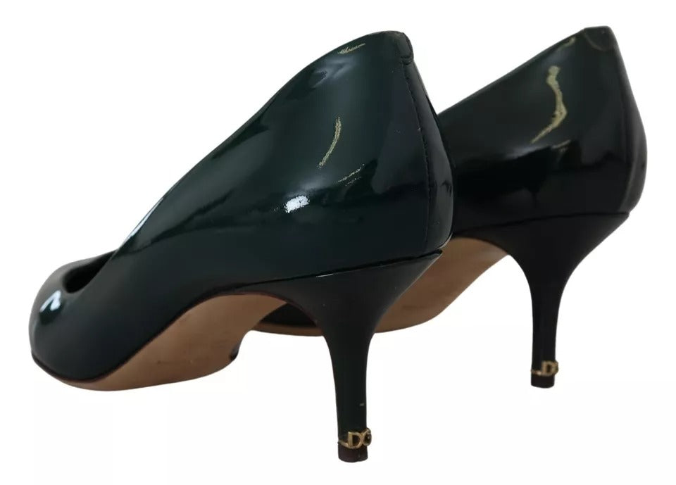 Dolce & Gabbana Green Kitten Heels Pumps Patent Leather Shoes