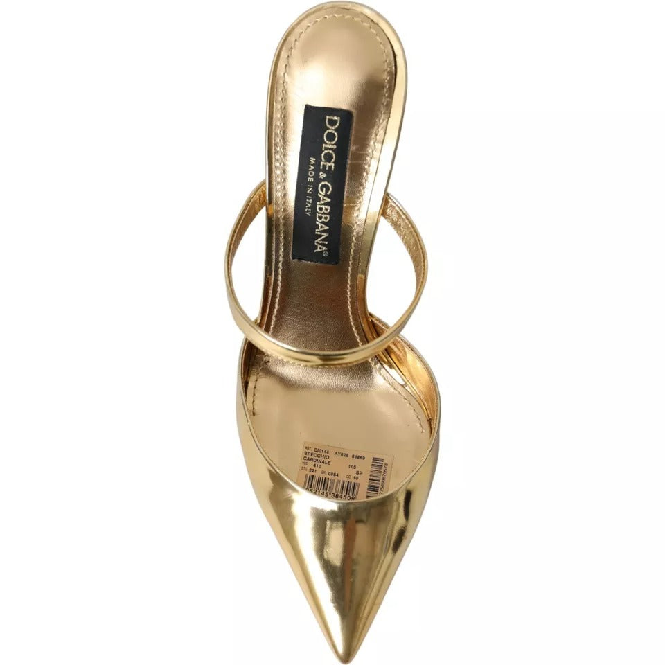 Dolce & Gabbana Gold Leather Mary Janes Mule Sandals Shoes