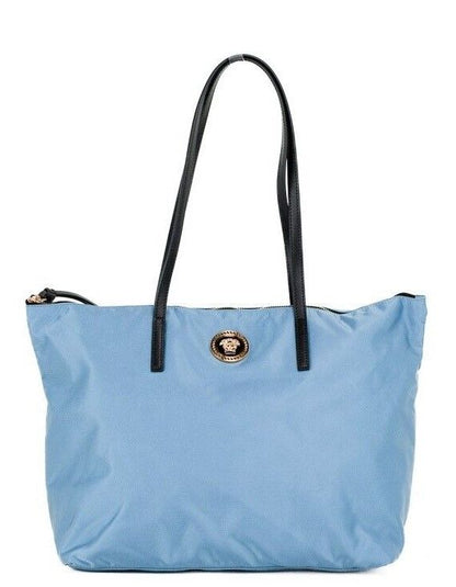 Versace Portuna Medusa Medium Cornflower Blue Nylon Leather Tote Bag Purse