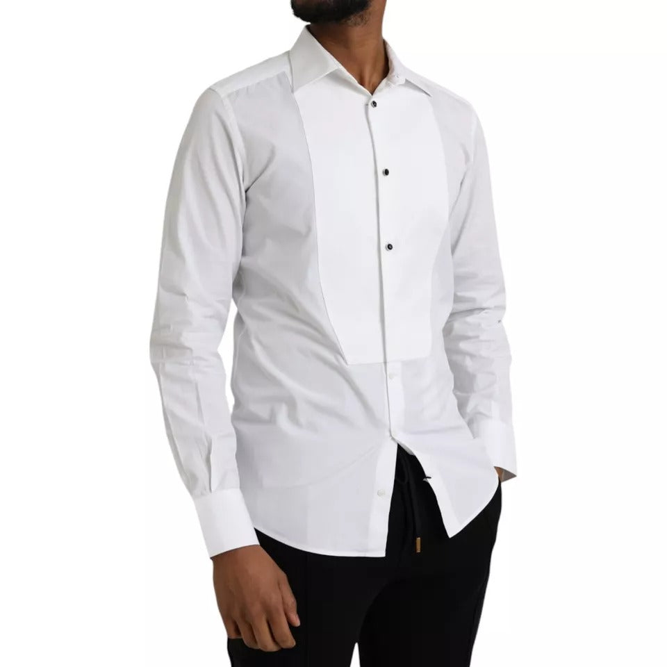 Dolce & Gabbana White Bib Cotton Poplin Formal GOLD Shirt