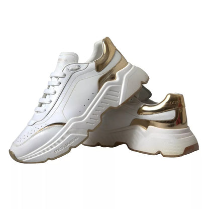 Dolce & Gabbana White Gold Leather Men Sneakers DAYMASTER Shoes