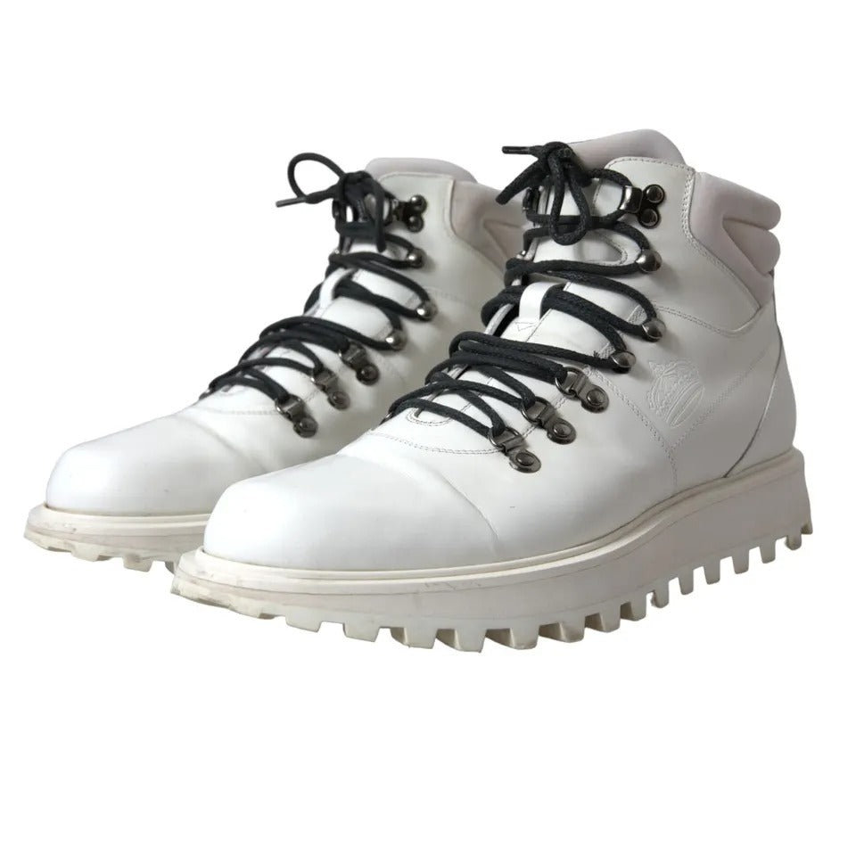 Dolce & Gabbana White Vulcano Trekking Ankle Boots Men Shoes