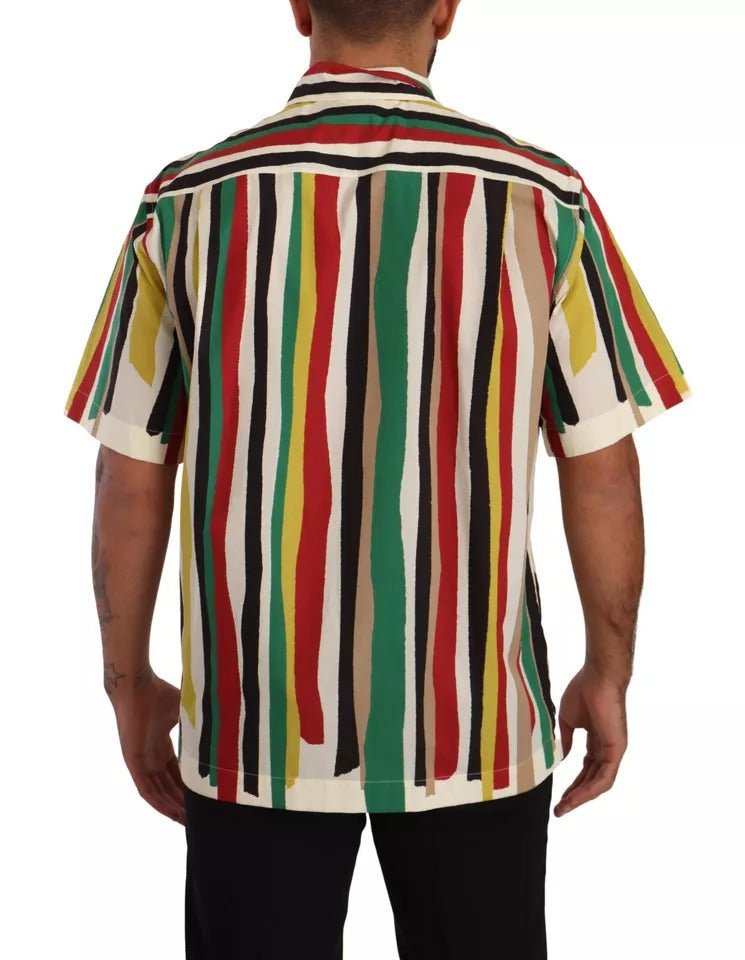 Dolce & Gabbana Multicolor Striped Short Sleeve Cotton Shirt