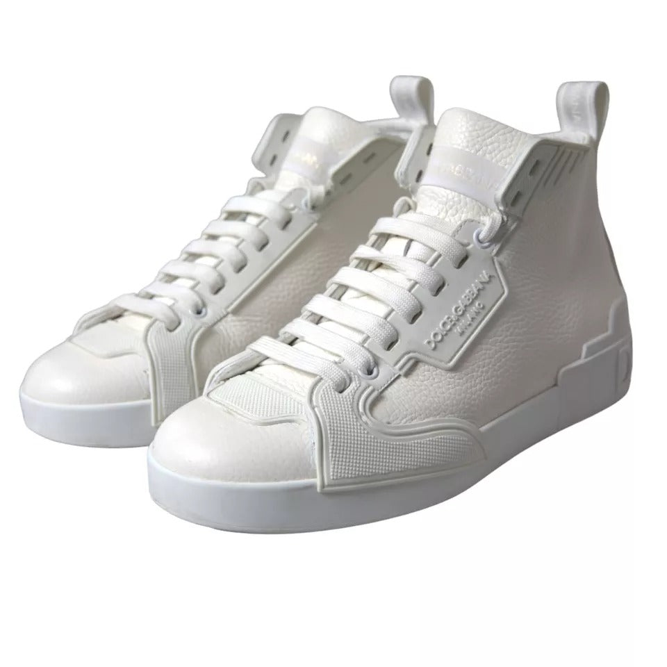 Dolce & Gabbana White Leather High Top Men Sneakers Shoes