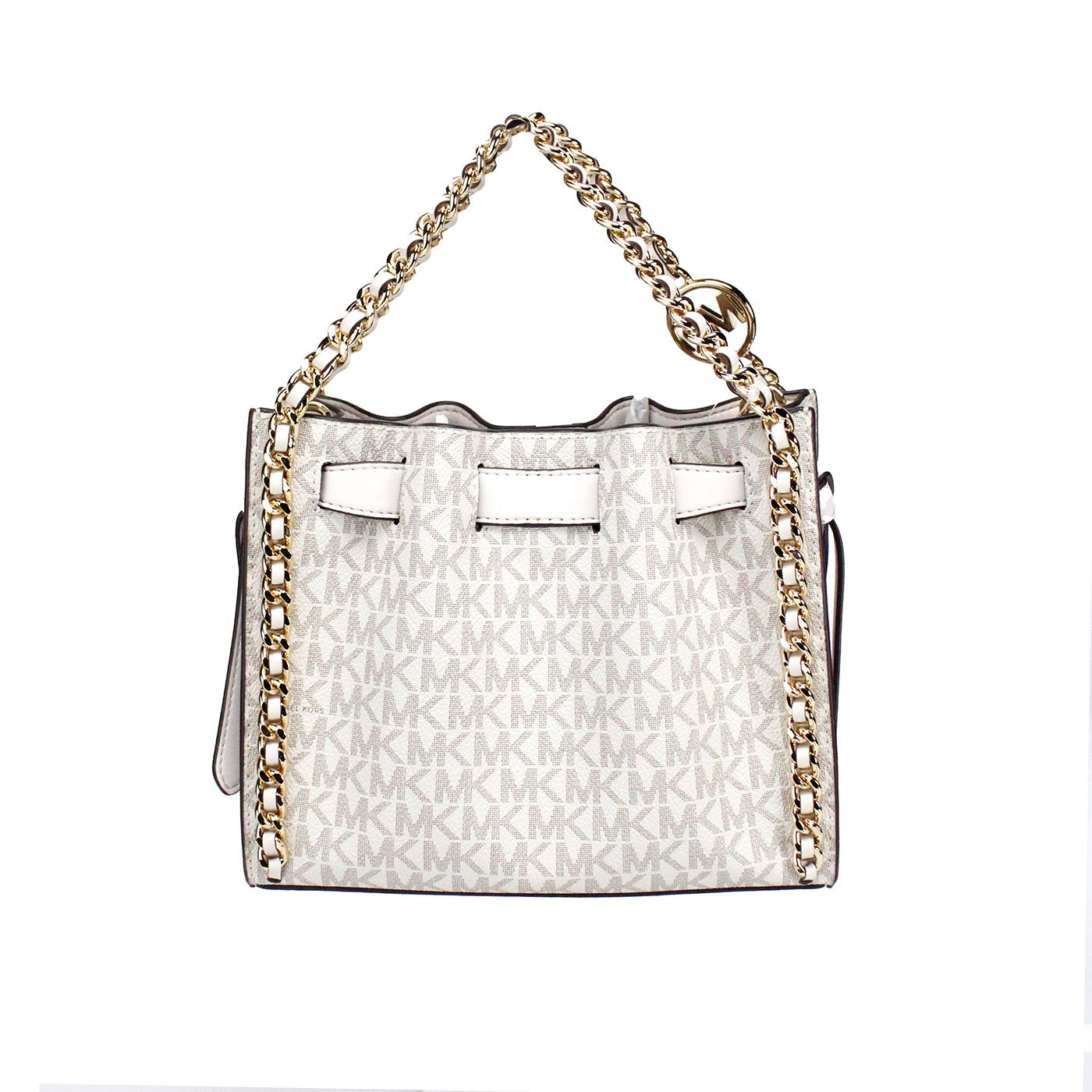 Michael Kors Mina Small Belted Cream Signature PVC Chain Inlay Crossbody Bag