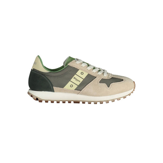 Blauer Beige Lace-Up Sneakers with Logo Accent