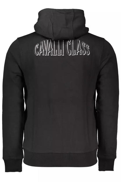 Cavalli Class Elegant Black Hooded Zip Sweatshirt