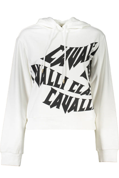 Cavalli Class Elegant White Hooded Sweatshirt