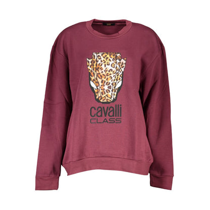 Cavalli Class Elegant Purple Crew Neck Fleece Sweatshirt