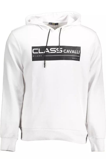 Cavalli Class Classy White Hooded Cotton Sweatshirt