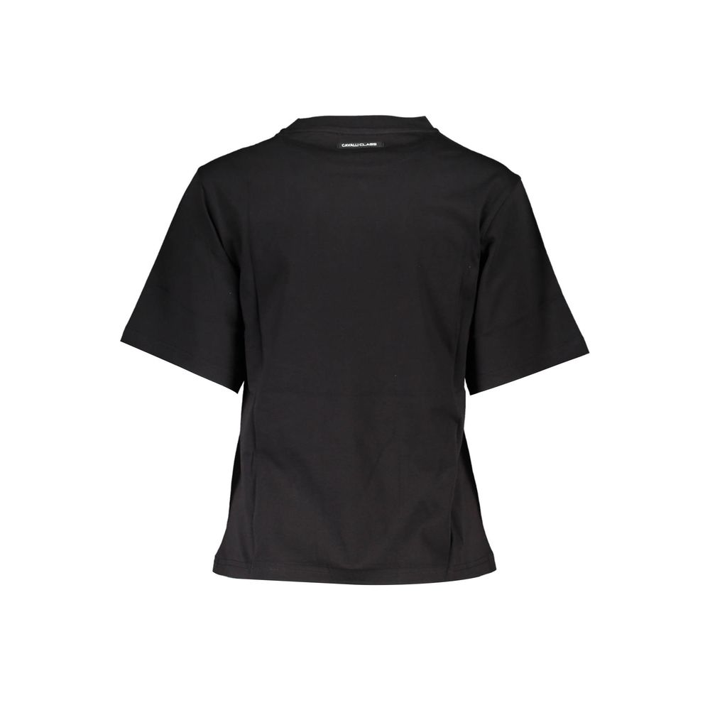 Cavalli Class Elegant Black Cotton Tee with Signature Print