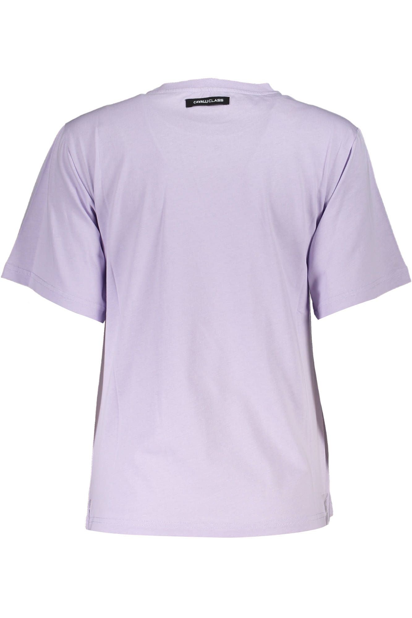 Cavalli Class Elegant Purple Round Neck Tee with Logo Print