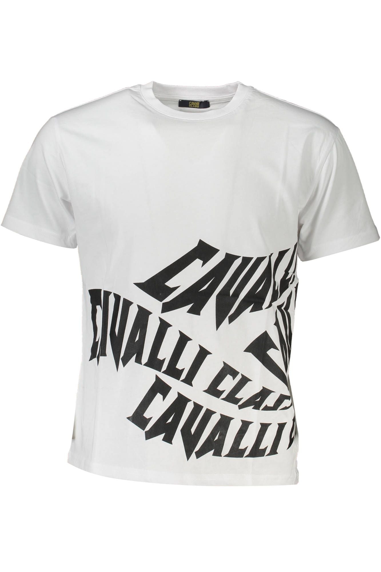 Cavalli Class Elegant Printed White Tee with Designer Flair