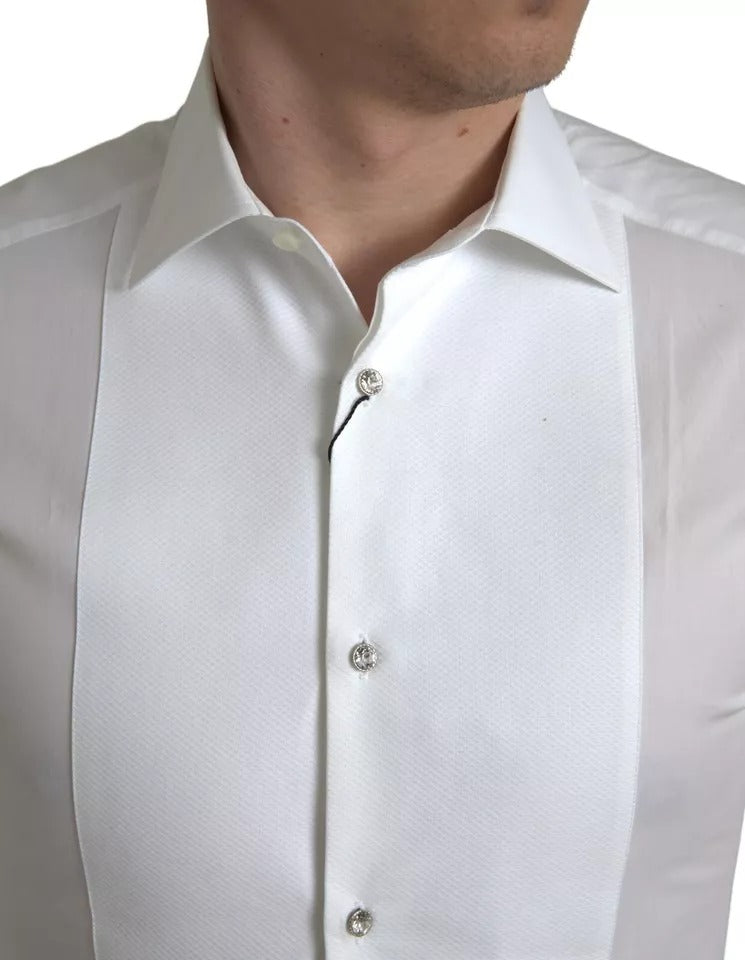 Dolce & Gabbana White Bib Cotton Poplin Men Formal GOLD Shirt