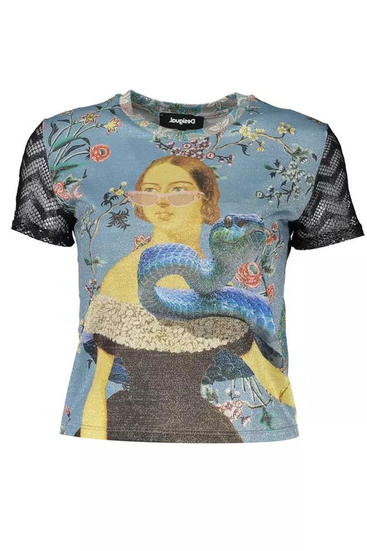 Desigual Ethereal Light Blue Printed Tee with Contrasts