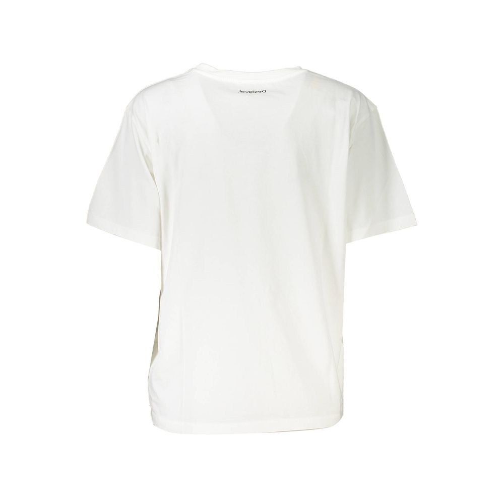 Desigual Chic Embroidered White Tee with Artistic Flair