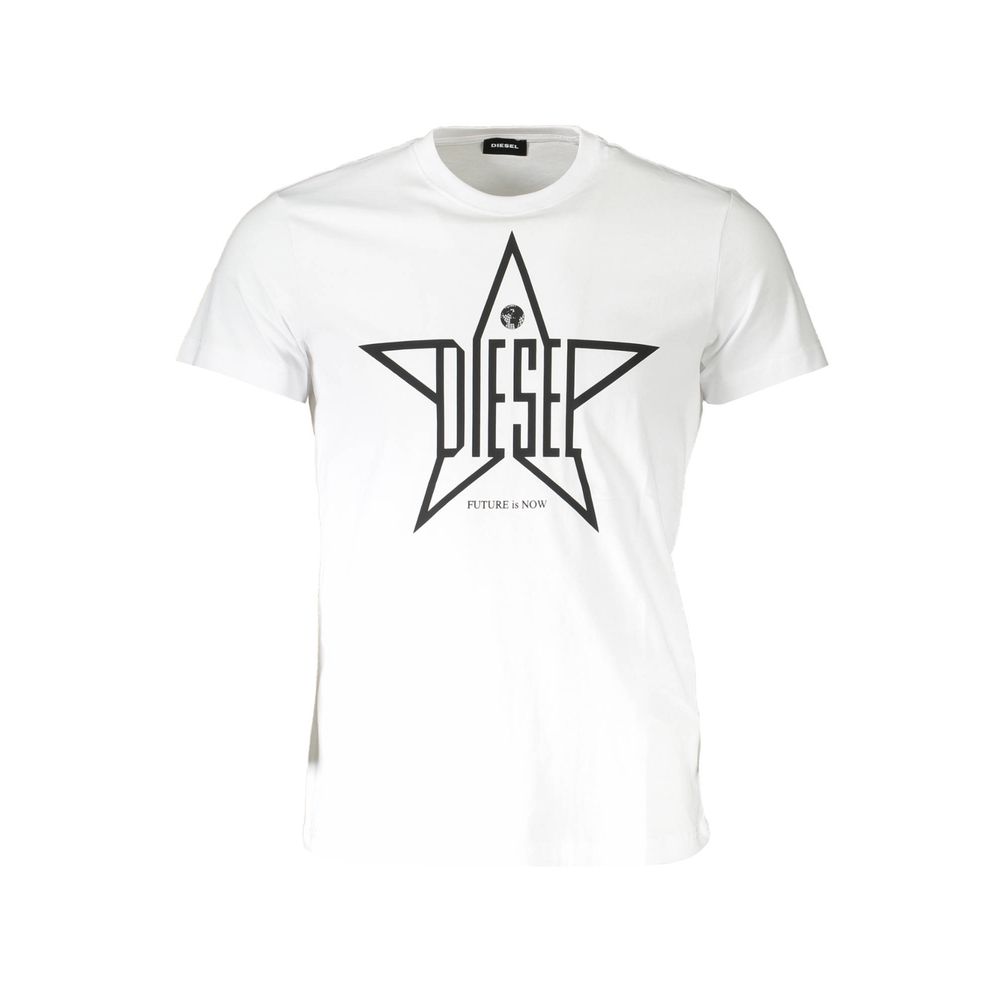 Diesel Sleek White Round Neck Tee with Logo Detail