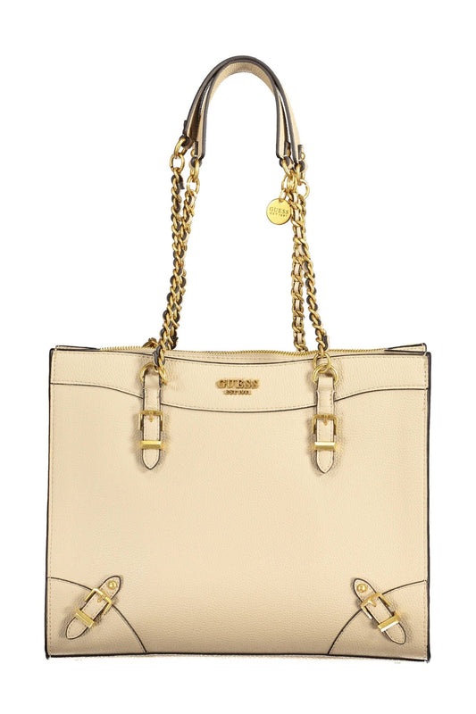 Guess Jeans Beige Chain-Link Shoulder Handbag