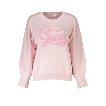 Guess Jeans Chic Pink Long Sleeve Embroidered Sweater