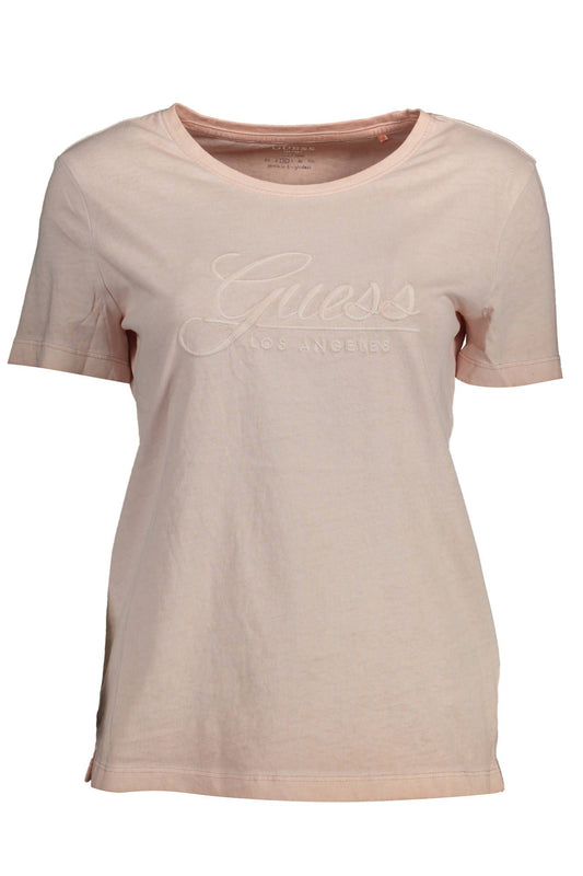 Guess Jeans Chic Faded Pink Cotton Tee with Embroidery