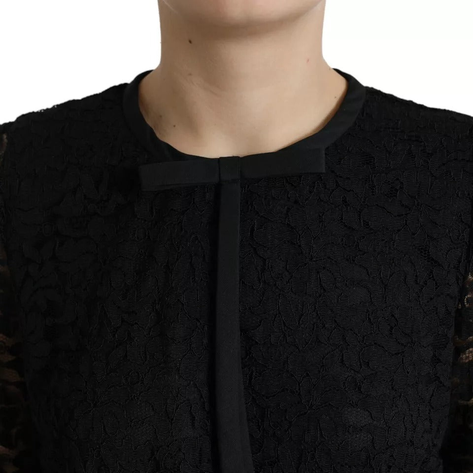 Dolce & Gabbana Black Floral Lace Long Sleeves Blouse Top