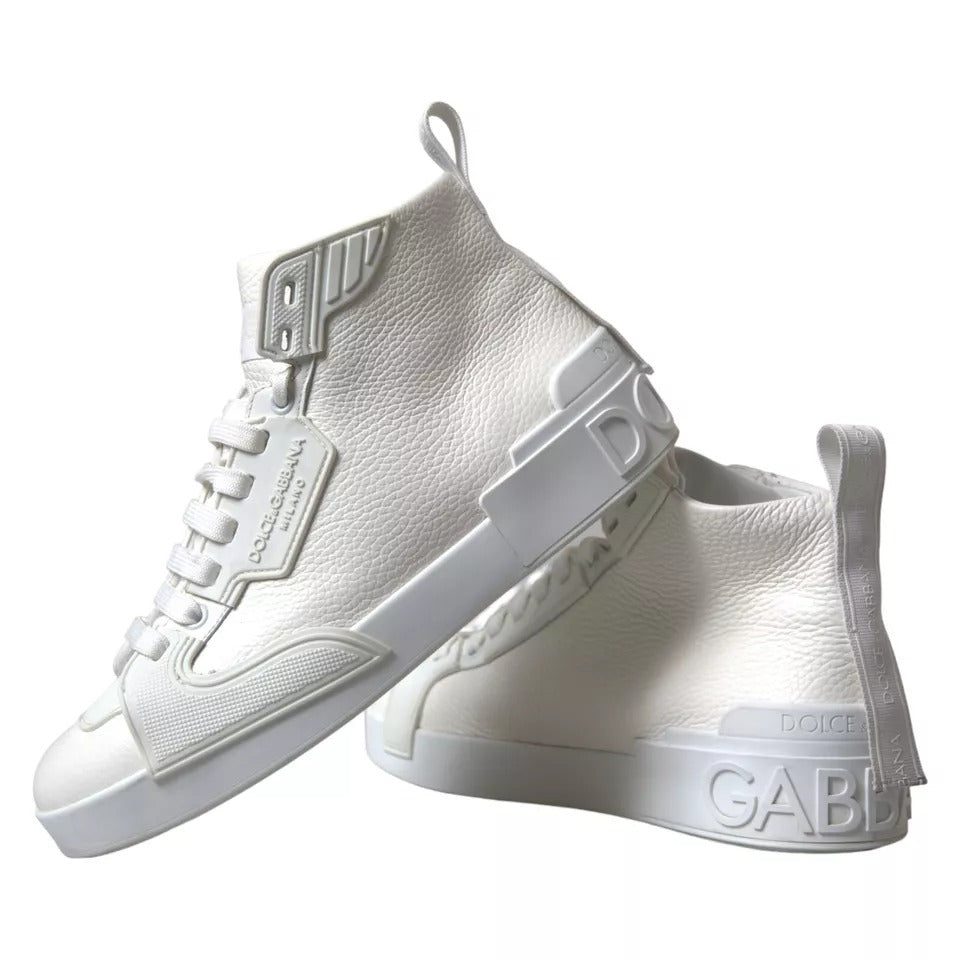 Dolce & Gabbana White Leather High Top Men Sneakers Shoes