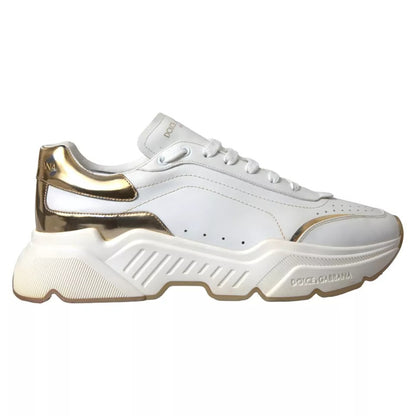 Dolce & Gabbana White Gold Leather Men Sneakers DAYMASTER Shoes