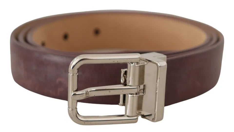 Dolce & Gabbana Brown Classic Leather Silver Logo Metal Buckle Belt