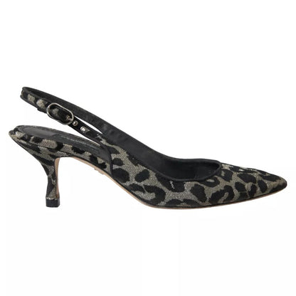 Dolce & Gabbana Silver Leopard Heels Pumps Slingback Shoes