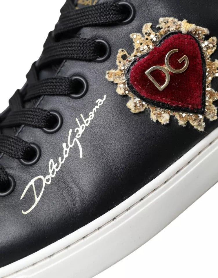 Dolce & Gabbana Black Portofino Sacred Heart Sneakers Shoes