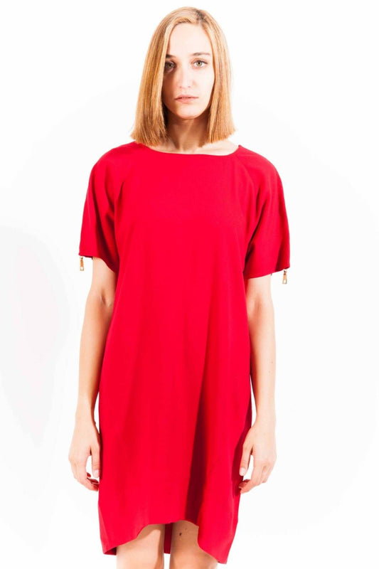 Love Moschino Elegant Red Wool Dress with Logo Detail