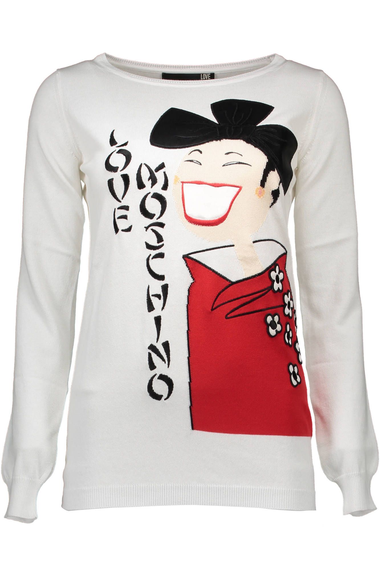 Love Moschino Chic White Sweater with Unique Embellishments