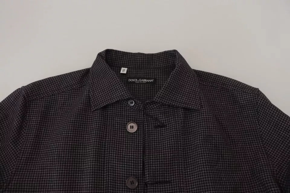 Dolce & Gabbana Black Gray Checkered Long Sleeves Collared Casual Shirt