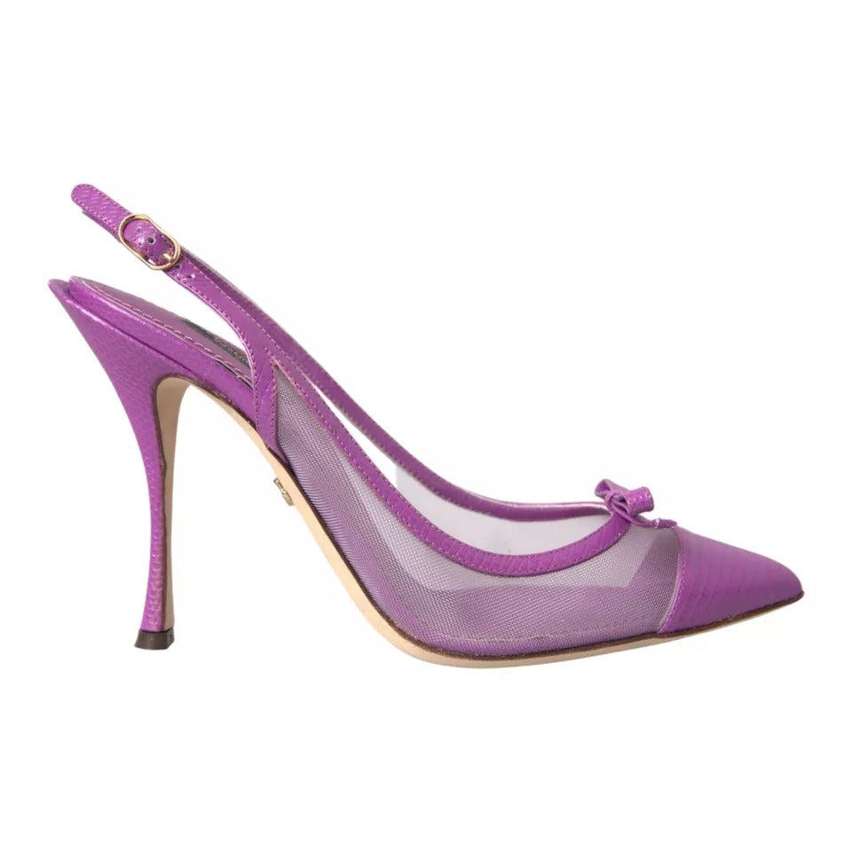 Dolce & Gabbana Purple Leather Mesh High Heels Slingback Shoes