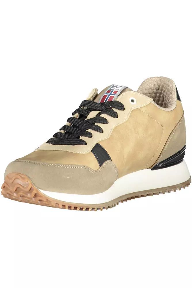 Napapijri Beige Lace-Up Sports Sneakers with Logo Accent