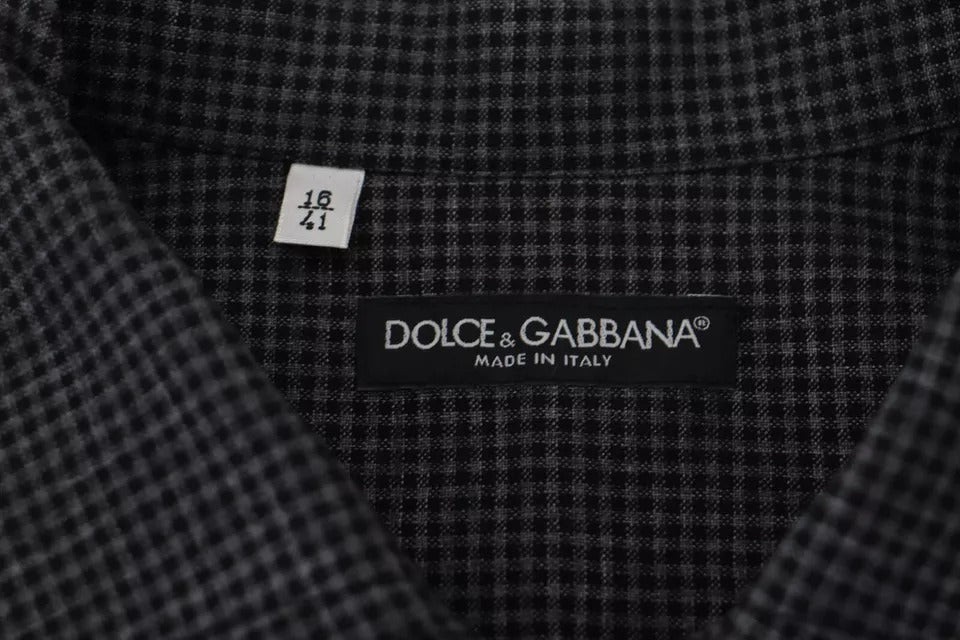 Dolce & Gabbana Black Gray Checkered Long Sleeves Collared Casual Shirt