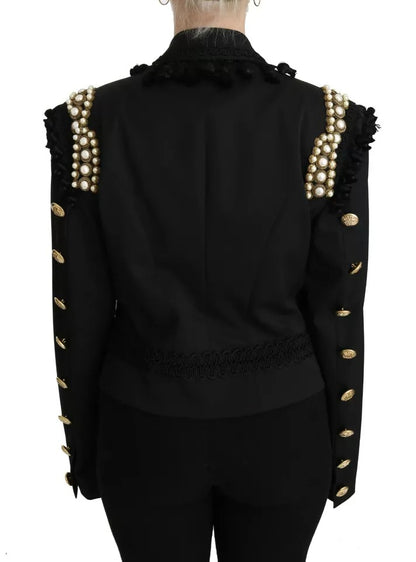 Dolce & Gabbana Black Crystal Blazer Coat Wool Jacket