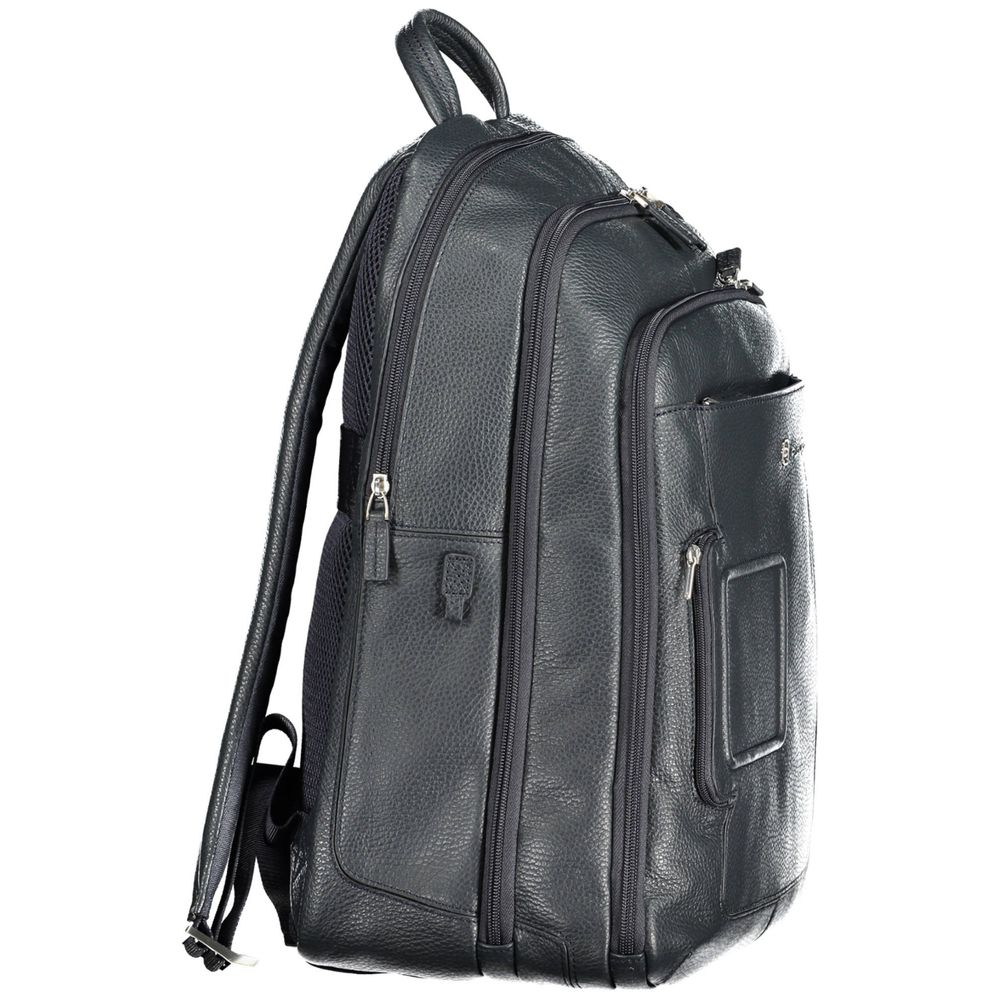 Piquadro Sleek Blue Leather Backpack with Laptop Compartment