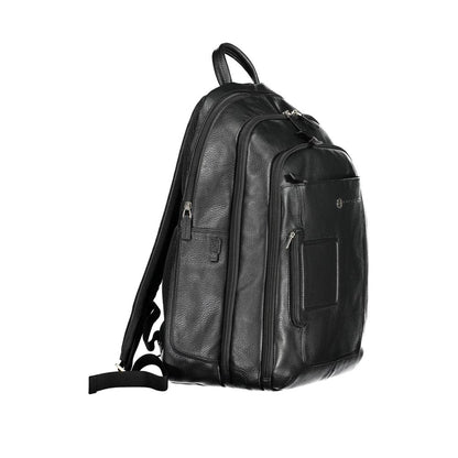 Piquadro Elegant Black Leather Backpack with Laptop Compartment