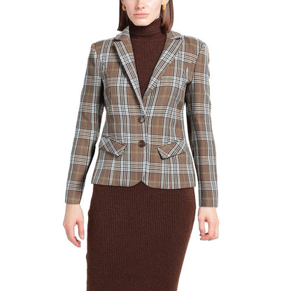 Patrizia Pepe Elegant Tartan Patterned Cotton Blend Blazer