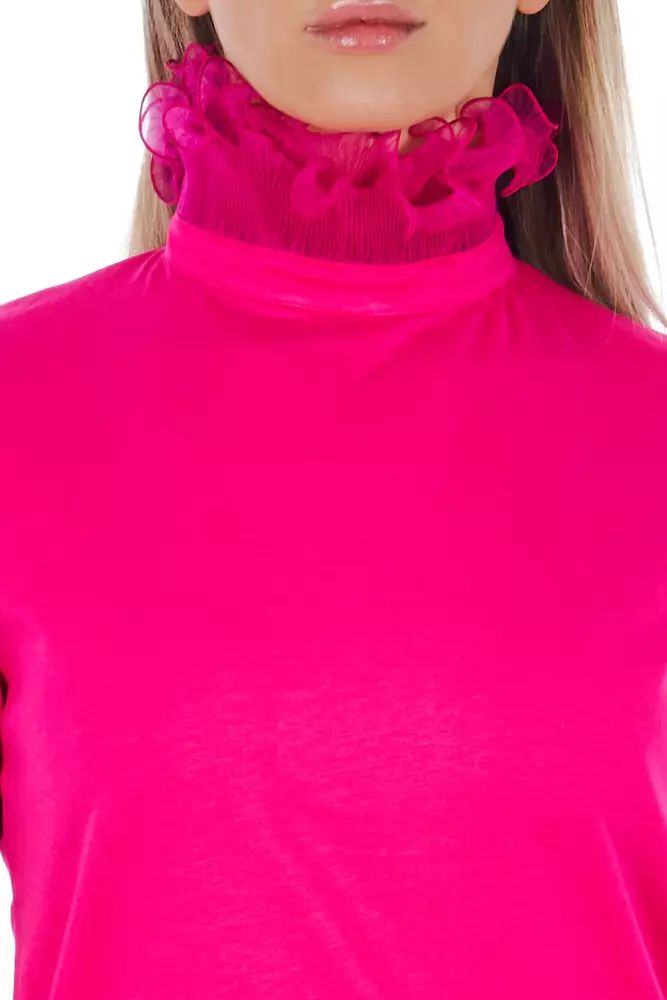 Frankie Morello Chic Pink Lace-Back High Neck Tee