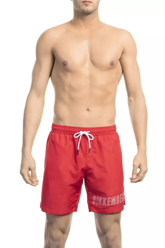 Bikkembergs Chic Red Swim Shorts with Print Detail