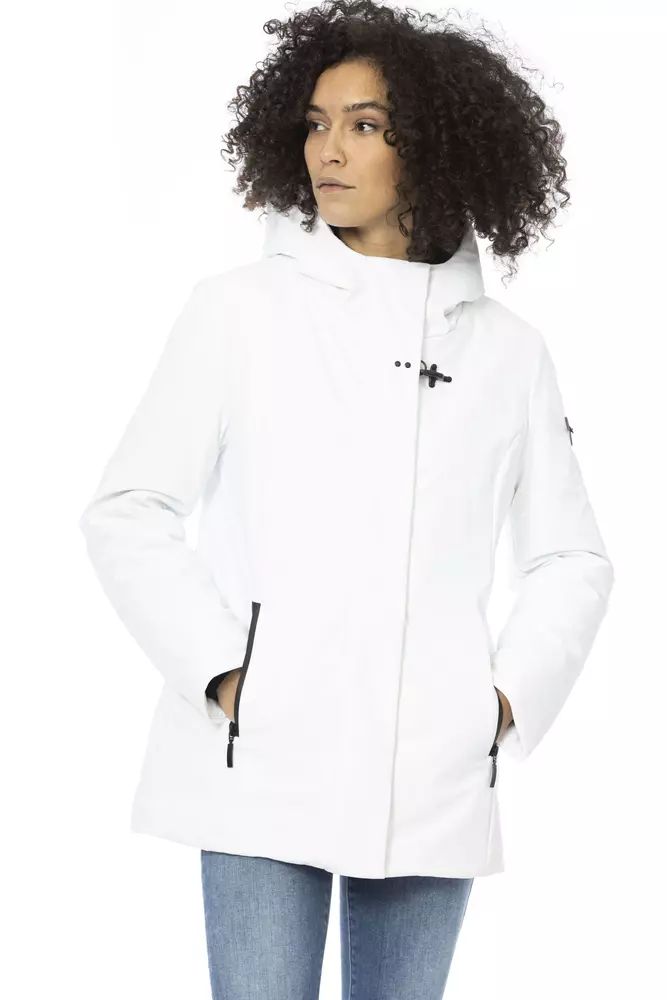 Baldinini Trend Sleek White Down Jacket with Adjustable Hood