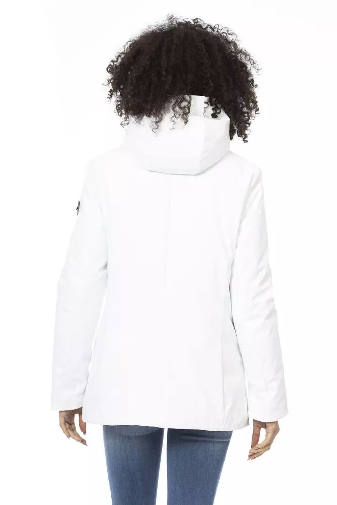 Baldinini Trend Sleek White Down Jacket with Adjustable Hood