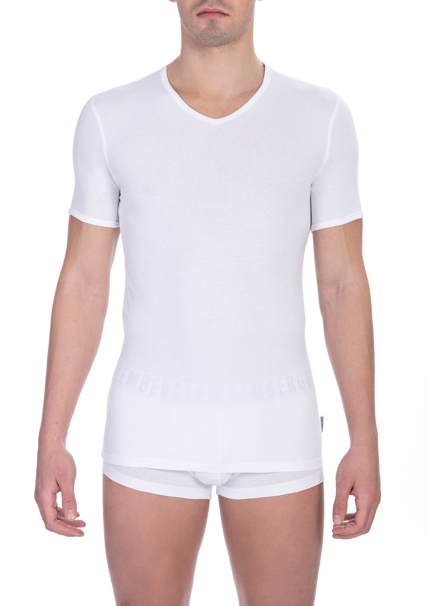 Bikkembergs Sleek White V-Neck Tee for the Modern Man