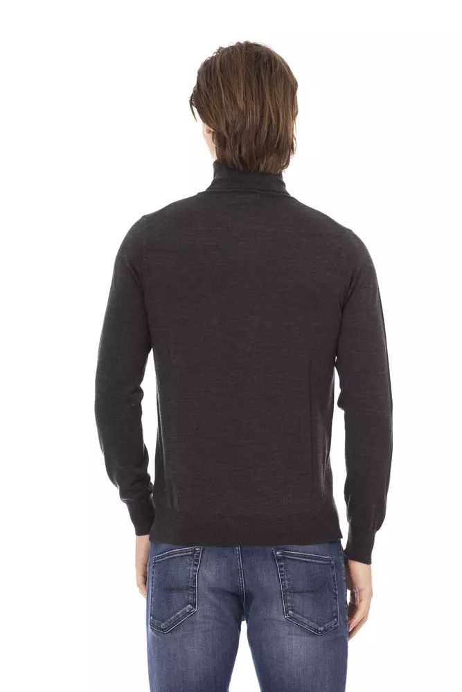 Baldinini Trend Elegant Gray Crewneck Sweater with Metal Monogram