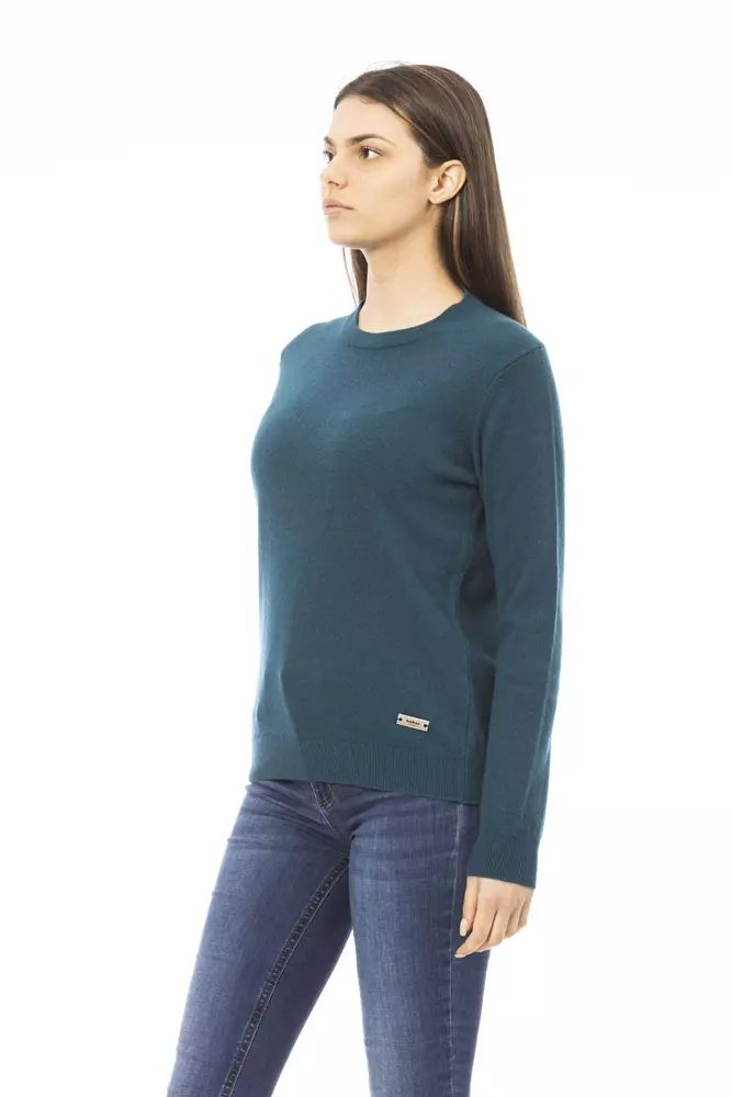 Baldinini Trend Elegant Crewneck Wool-Cashmere Sweater in Green